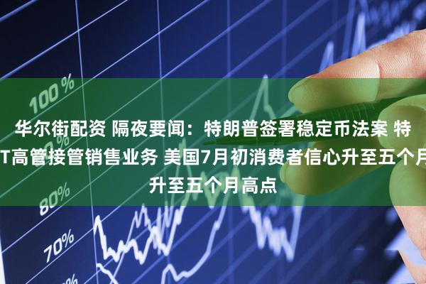 华尔街配资 隔夜要闻：特朗普签署稳定币法案 特斯拉IT高管接管销售业务 美国7月初消费者信心升至五个月高点